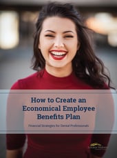a smiling woman with text overlaid that says "How to Create an Economical Employee Benefits Plan: Financial Strategies for Dental Professionals"